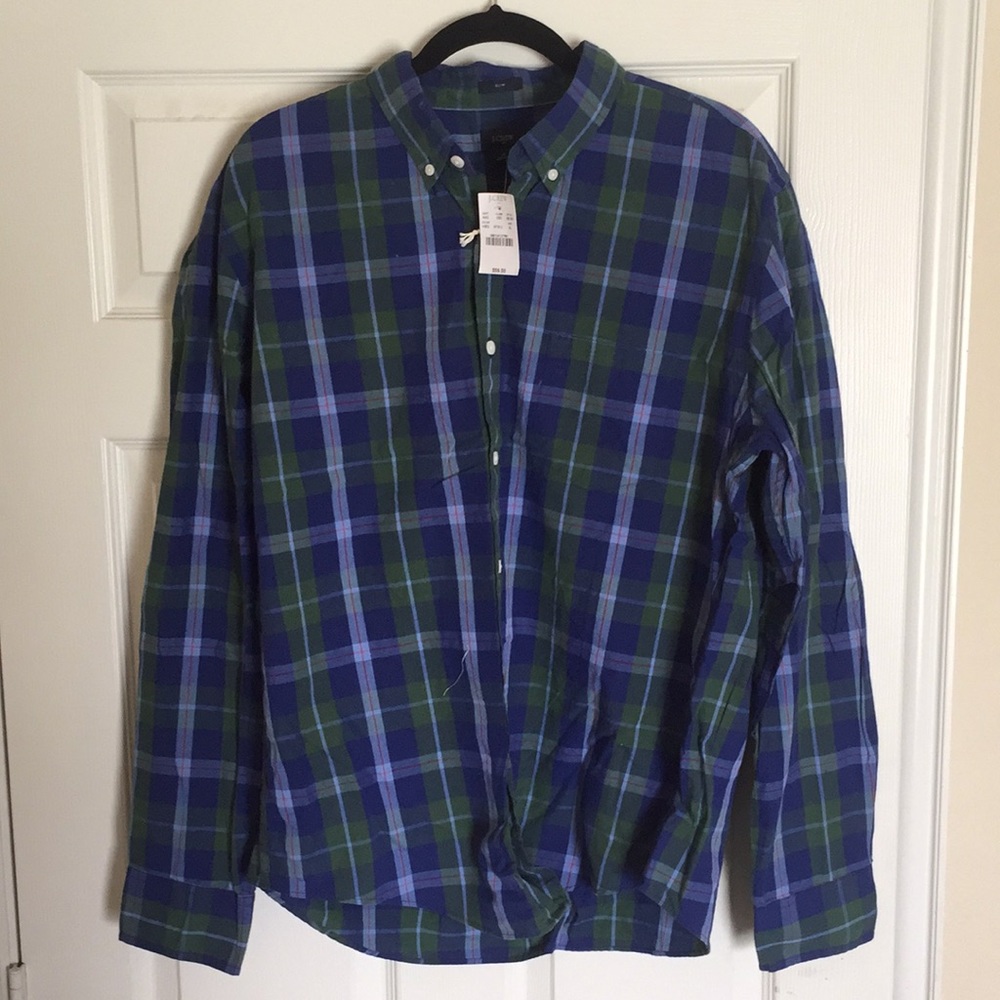 JCREW shirt blue/green slim fit XL *NWT